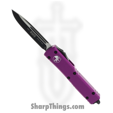 Microtech – 148-1VI – UTX-70 – OTF Auto – Elmax, M390, 204P Two Tone Drop Point – 6061-T6 Aluminum – Violet