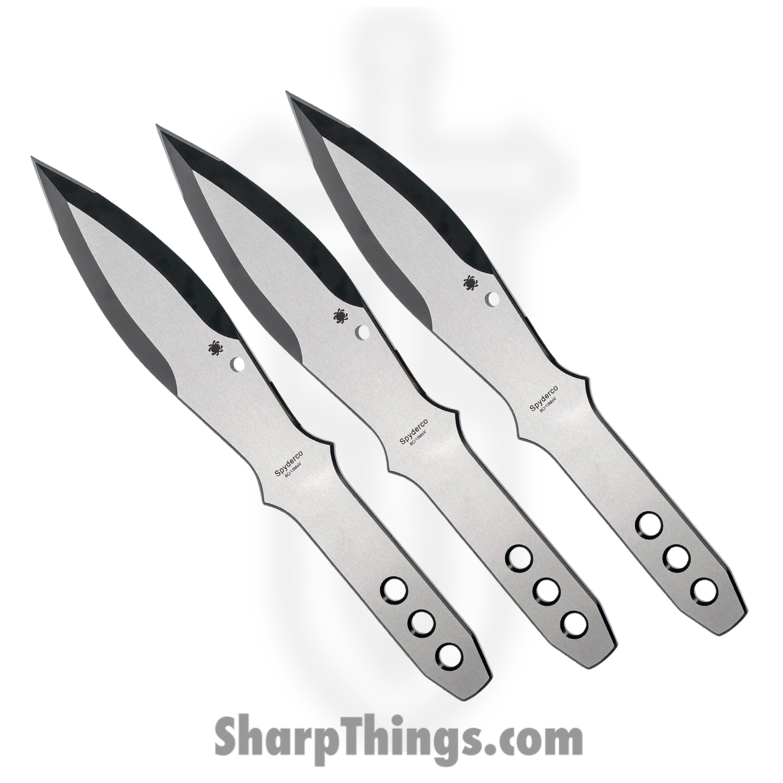 Spyderco - SCTK01MD - Medium 3 Piece Set - Fixed Blade Knife - 8Cr13MoV Two Tone Spear Point - Skeletonized - Silver