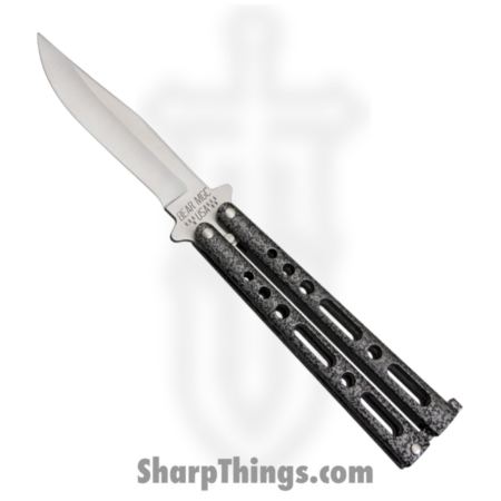 Bear & Son – BC117S – Butterfly Silver Vein – Balisong – 440 SS Satin Clip Point – Die Cast Metal – Black Silver