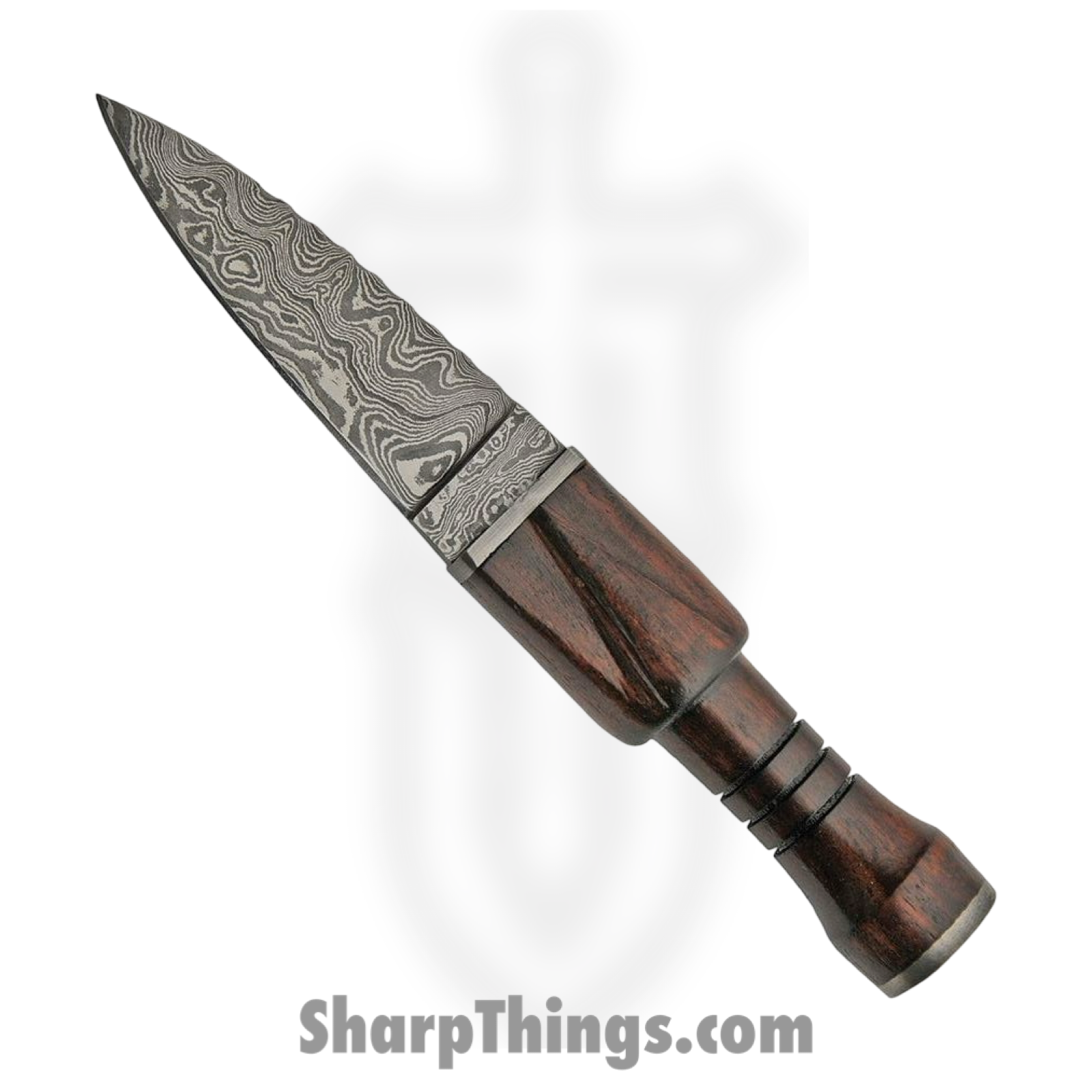 Damascus - DM1171 - Sgian Dubh Dagger - Fixed Blade Knife - Damascus - Rosewood - Brown