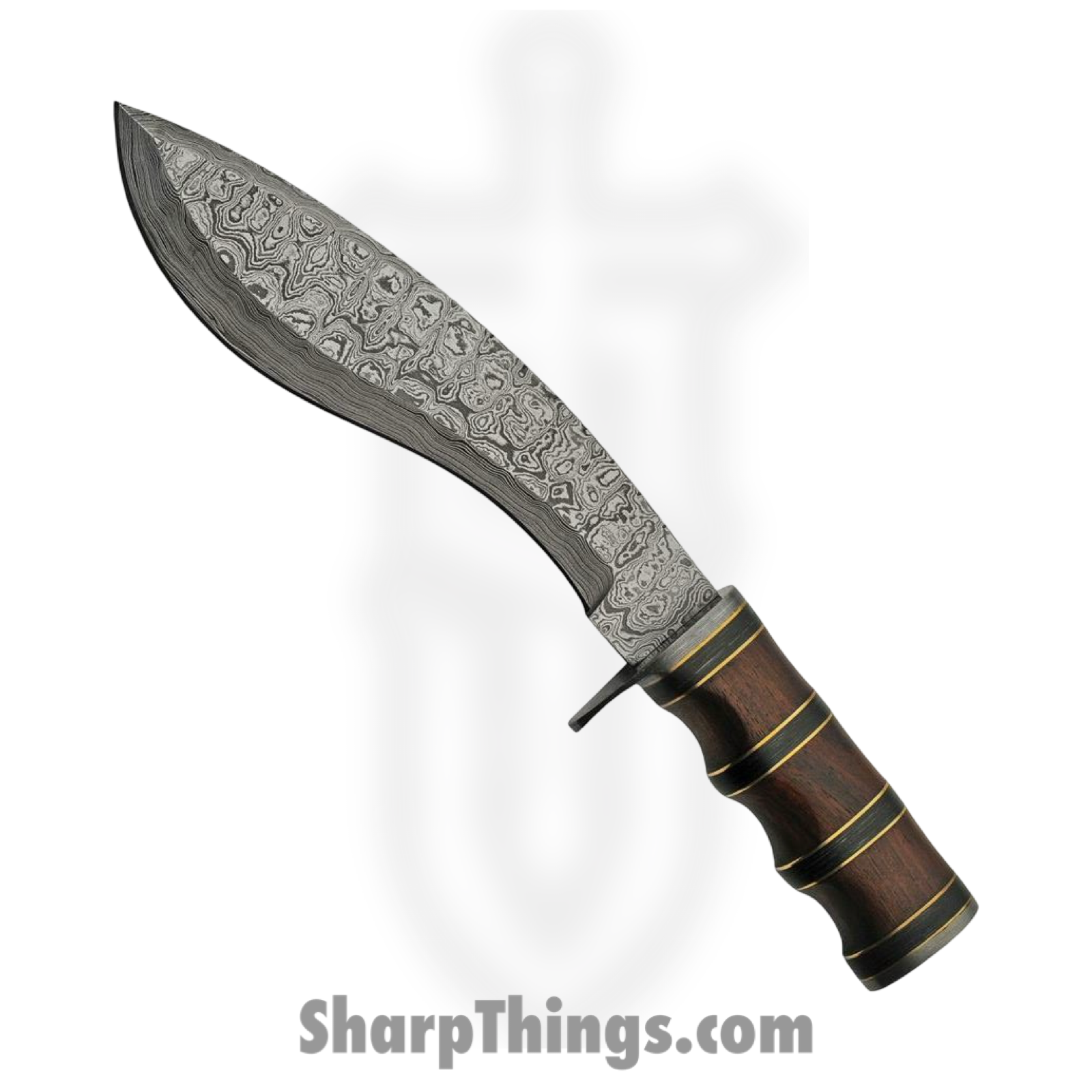 Damascus - DM1261 - Bowie - Fixed Blade Knife - Damascus Kukri - Rosewood/Pakkawood - Brown Black
