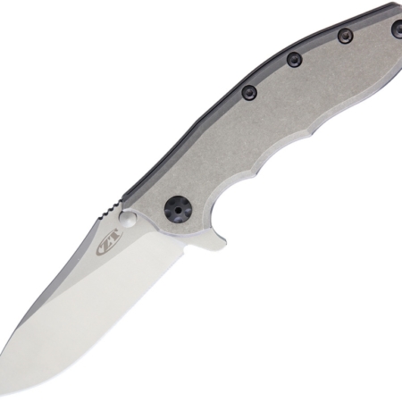 Zero Tolerance – ZT0562TI – Hinderer Slicer Framelock – Folding Knife – CPM-20CV Stonewash Drop Point – Titanium – Gray