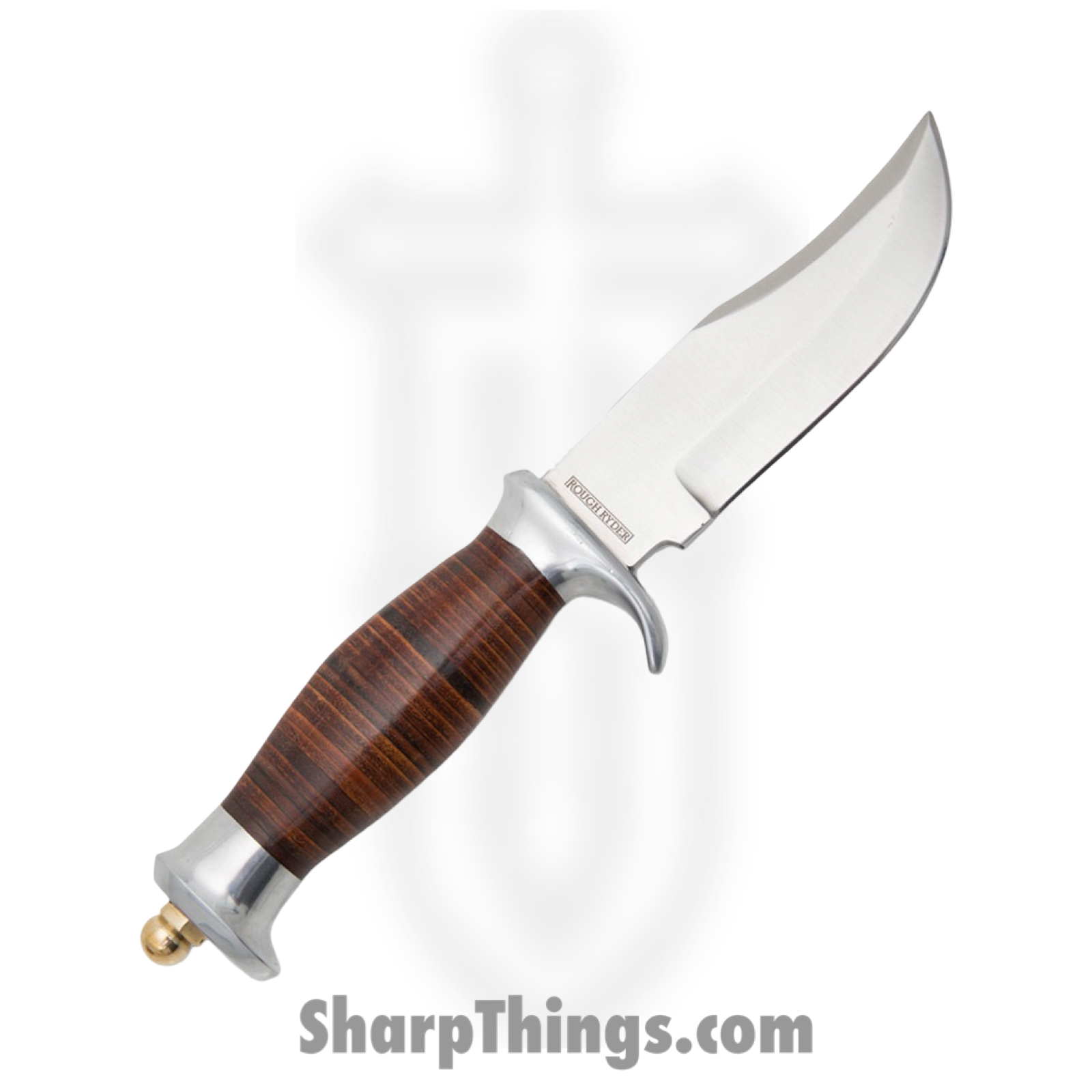 Rough Ryder - RR2109 - Hunter - Fixed Blade Knife - 440A Polished Clip Point - Leather - Brown - Image 2