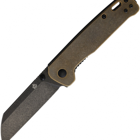 QSP Knife – Penguin QS130G – Sheepfoot D2 Black Stonewashed – Brass