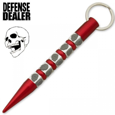 Misc – Defense Kubotan – 5 Skulls – Red & Silver