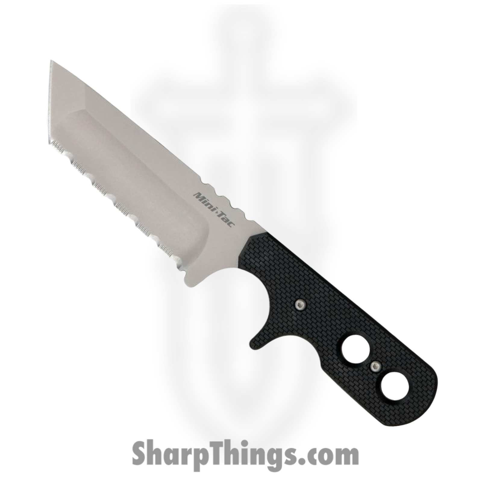Cold Steel - CS49HTFS - Mini Tac - Fixed Blade Knife - AUS-8A Blasted Tanto Serrated - Griv-Ex - Black