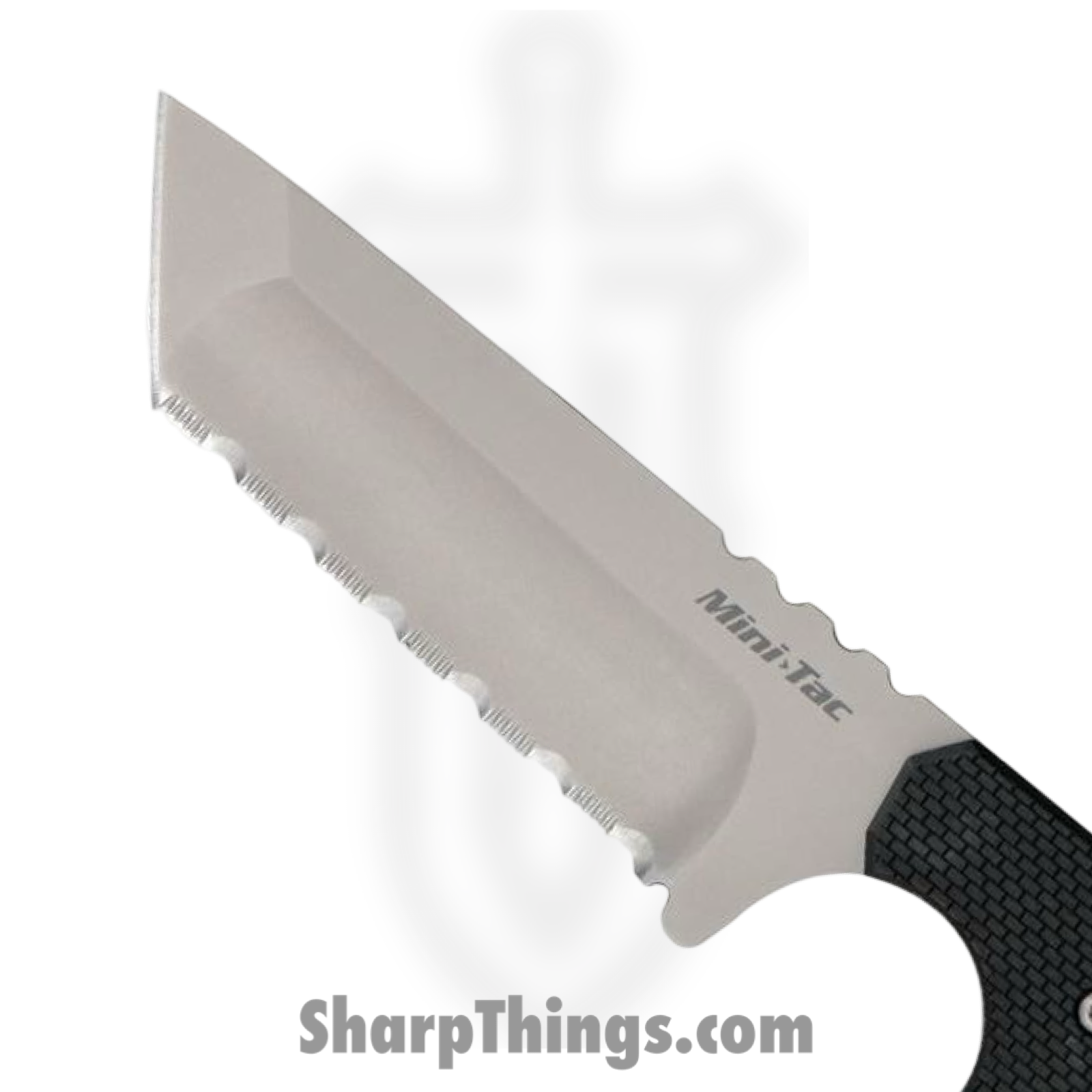 Cold Steel - CS49HTFS - Mini Tac - Fixed Blade Knife - AUS-8A Blasted Tanto Serrated - Griv-Ex - Black - Image 2