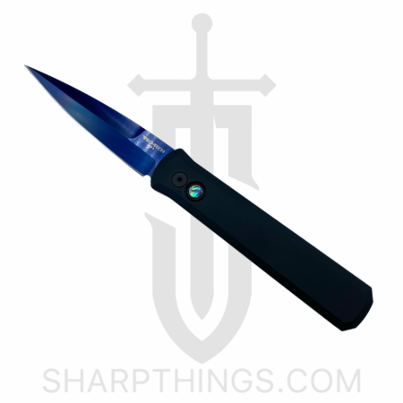 Protech – PT-921-SB – Godfather – Automatic Knife – 154CM Satin Sapphire Blue Spear Point – T6-6061 Aluminum Abalone Button – Black