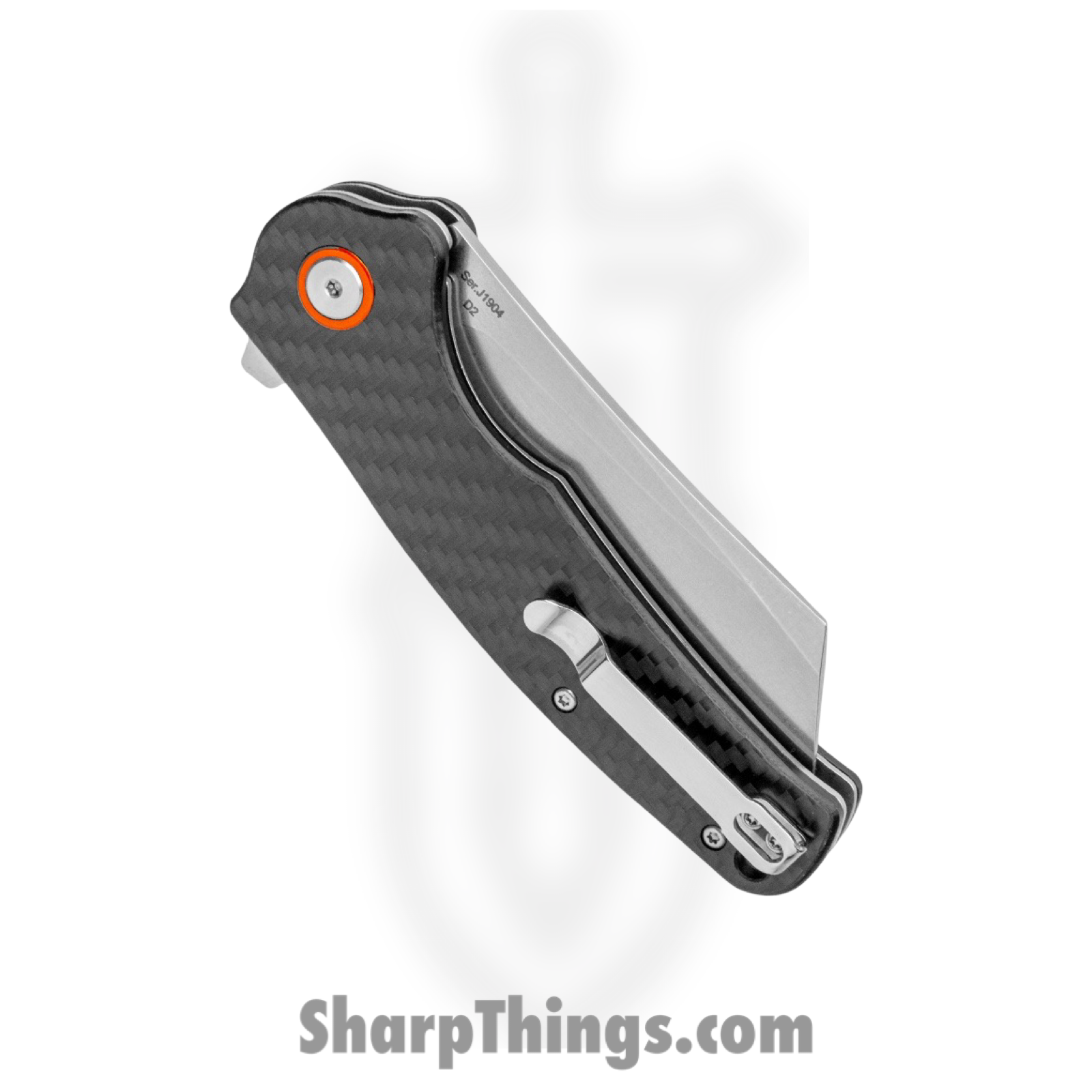 CJRB - J1904CF - Crag - Folding Knife - D2 Stonewash Cleaver - Carbon Fiber - Black - Image 3