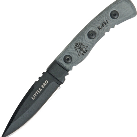 Tops – TPLBRO01 – Little Bro – Fixed Blade Knife – 1095 HC Coated Spear Point – Micarta – Gray