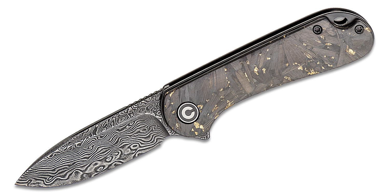 Civivi - CIVC907CDS1 - Elementum Flipper Knife - Damascus Carbon Fiber - Contoured Gold - Image 6