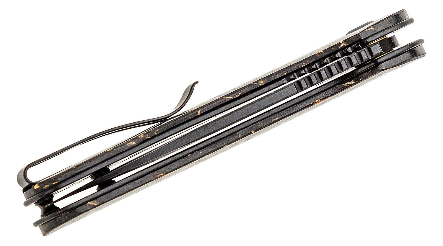 Civivi - CIVC907CDS1 - Elementum Flipper Knife - Damascus Carbon Fiber - Contoured Gold - Image 9