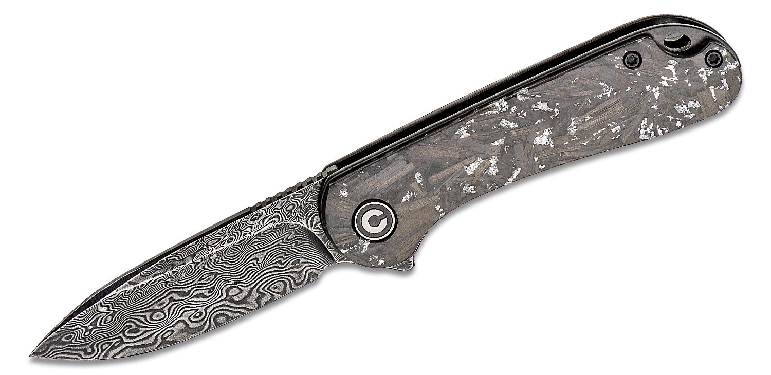 Civivi - CIVC907CDS2 - Elementum Flipper Knife - Damascus Carbon Fiber - Contoured Silver - Image 6