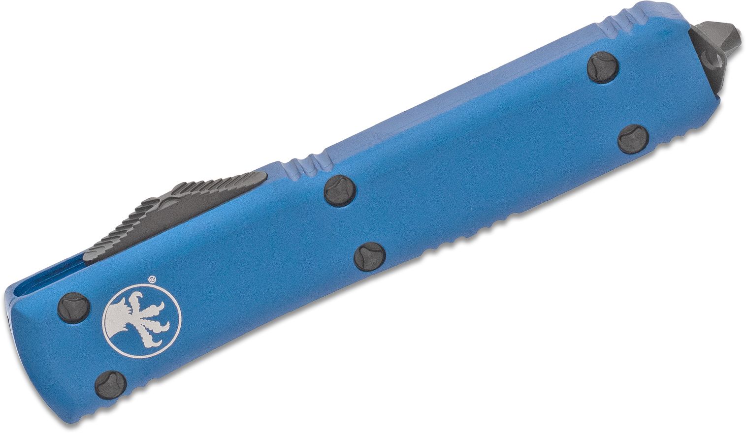 Microtech - 120-1BL - Ultratech - OTF Auto - Elmax, M390, 204P Two Tone Bayonet - 6061-T6 Aluminum - Blue - Image 6