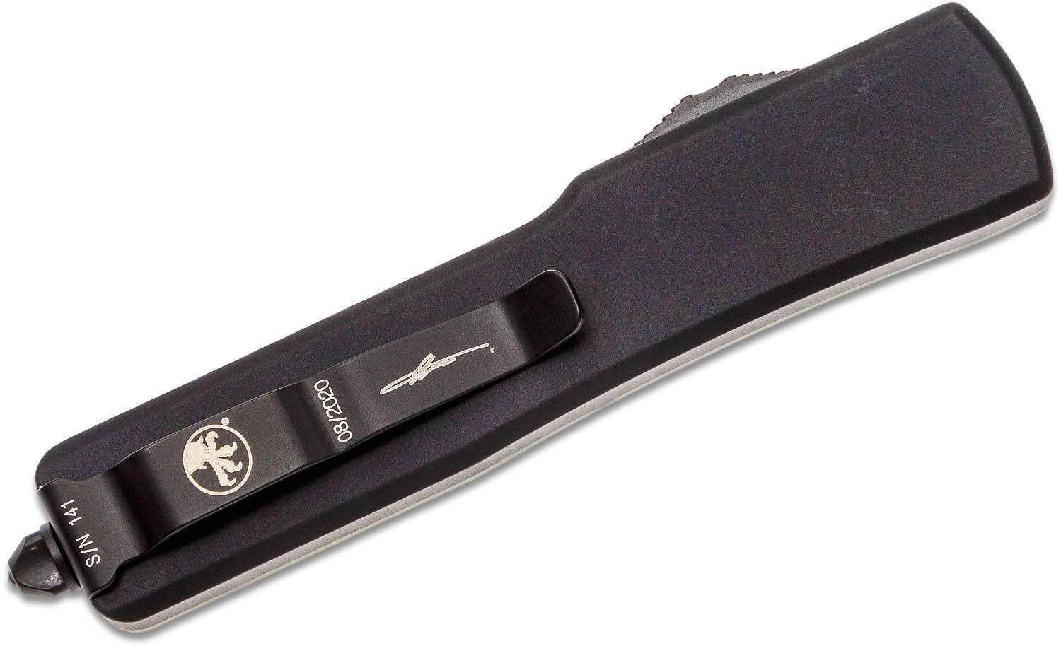 Microtech - 149-1GTJGS - UTX-70 Signature Series - OTF Auto - Elmax, M390, 204P Two Tone Tanto - 6061-T6 Aluminum/G10 - Black/Jade - Image 7