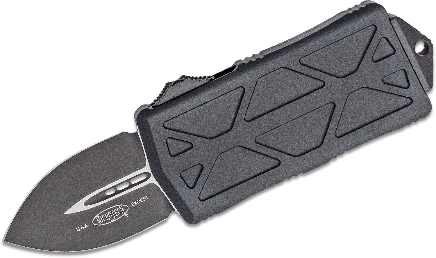 Microtech - 157-1T - Exocet Tactical Money Clip - OTF Auto - Elmax, M390, 204P Coated Dagger - 6061-T6 Aluminum - Black - Image 5