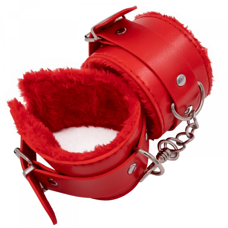 Misc – A-FD-4502-RD – Leather-like Fur Lined Handcuffs – Red