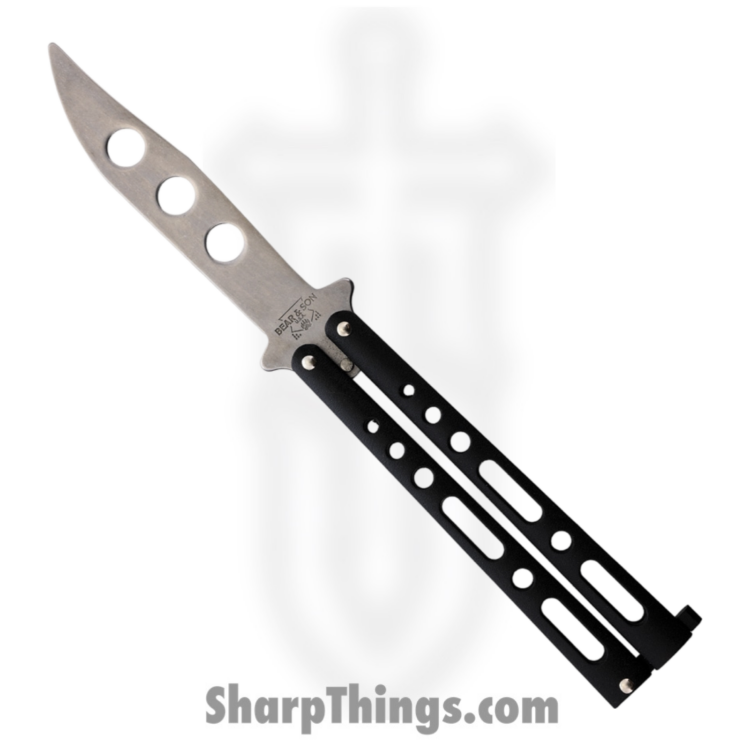 Bear & Son - BC117BTRSW - Butterfly Trainer - Balisong - HC SS Stonewash Clip Point - Powder Coated Zinc - Black