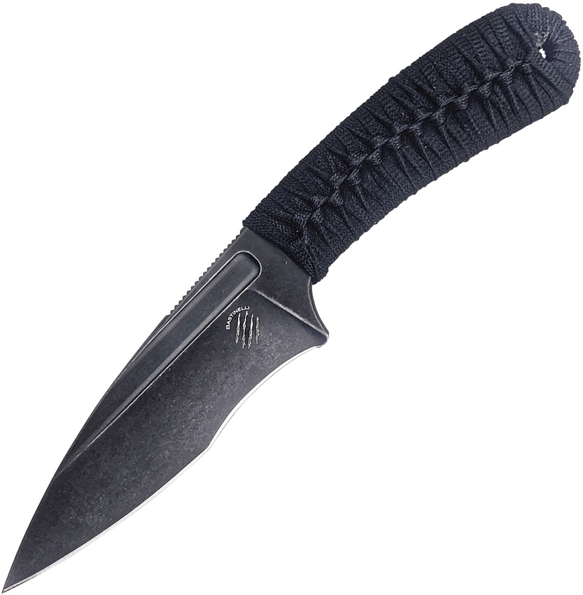 Bastinelli Creations - BAS215W - SIN - Fixed Blade Knife - N690 Stonewash Drop Point - Cord Wrapped - Black - Image 3
