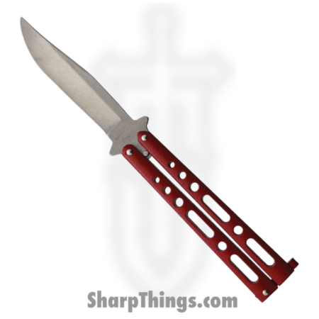 Bear & Son – BC117RDSW – Butterfly  – Balisong – 440 SS Stonewash Clip Point – Powder Coated Zinc – Red