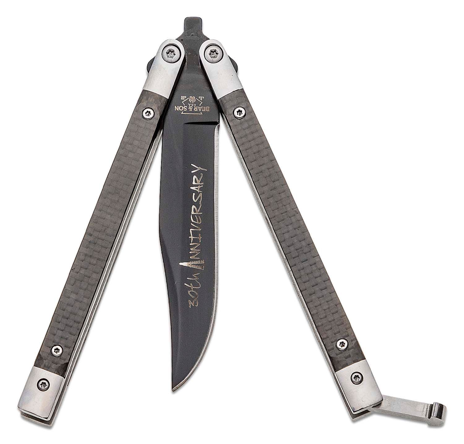 Bear & Son - BCANNCF17 - Balisong Butterfly Knife - Carbon Fiber S35VN - Black - Image 6