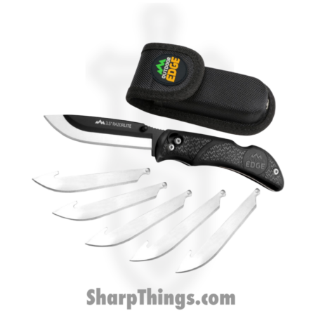 Outdoor Edge – RL-10C – Razor Lite with 6 Replacement Blades – Folding Knife – 420J2 SS Satin Drop Point – TPR – Black