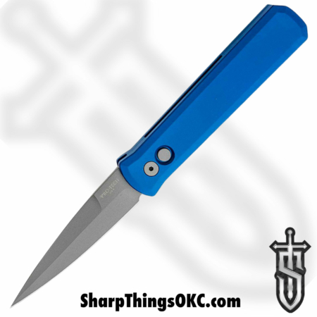 Protech – 920-Blue – Godfather – Automatic Knife – 154CM Bead Blasted Spear Point – 6061-T6 Aluminum – Blue