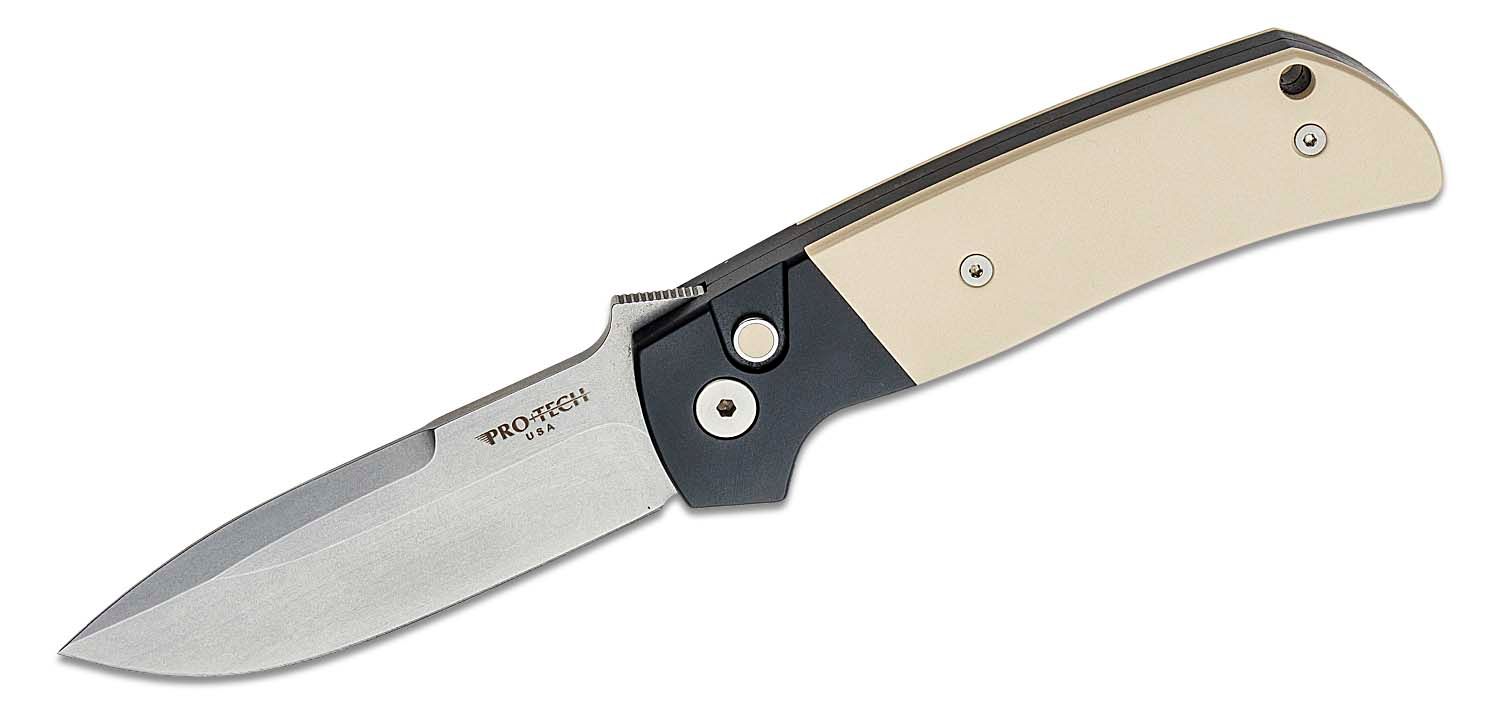 ProTech - BT2751 - Bob Terzuola ATCF Tuxedo - Automatic Knife - Magnacut Stonewash Drop Point - Aluminum/Micarta - Black/White - Image 4