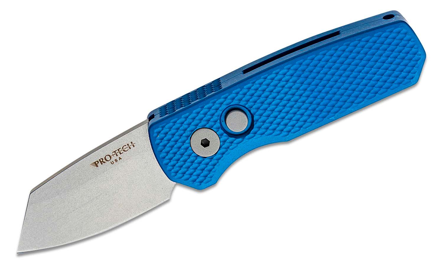 ProTech - R5205-Blue - Runt 5 - Automatic Knife - CPM-20CV Stonewash Reverse Tanto - Aluminum - Blue - Image 5