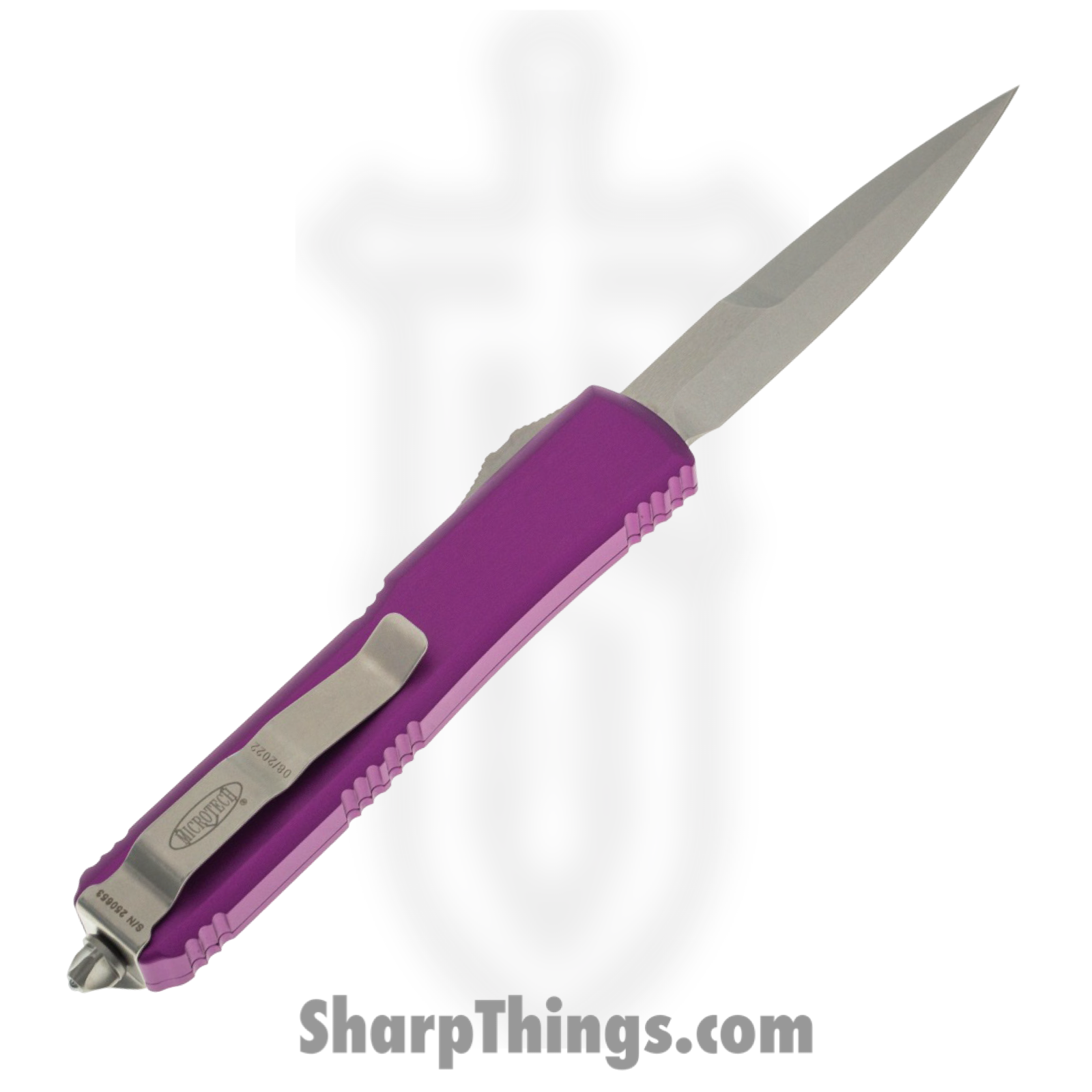 Microtech - 120-10VI - Ultratech - OTF Auto - M390 Stonewash Bayonet - 6061-T6 Aluminum - Violet - Image 2