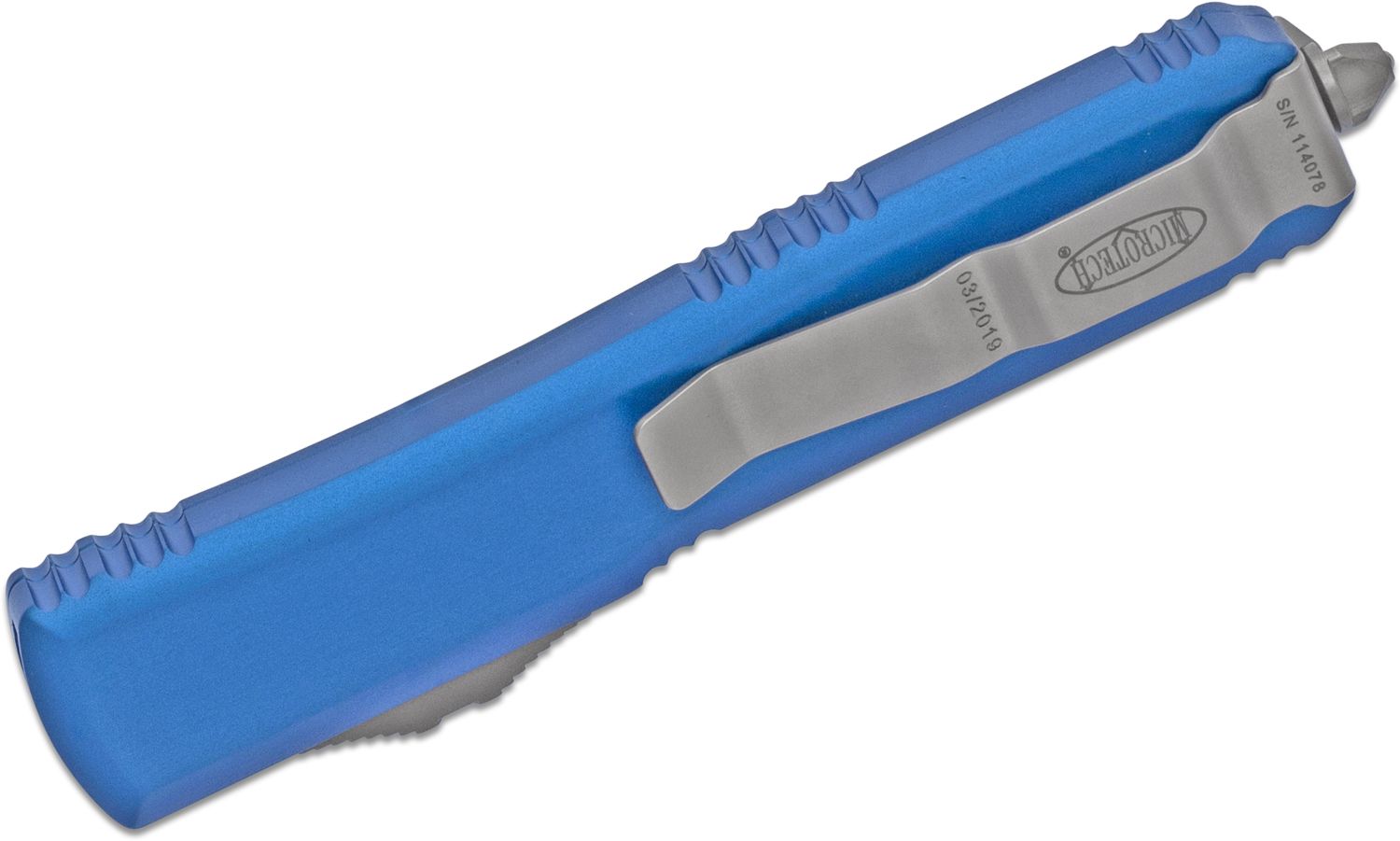 Microtech - 122-4BL - Ultratech - OTF Auto - Elmax, M390, 204P Satin Dagger - 6061-T6 Aluminum - Blue - Image 5