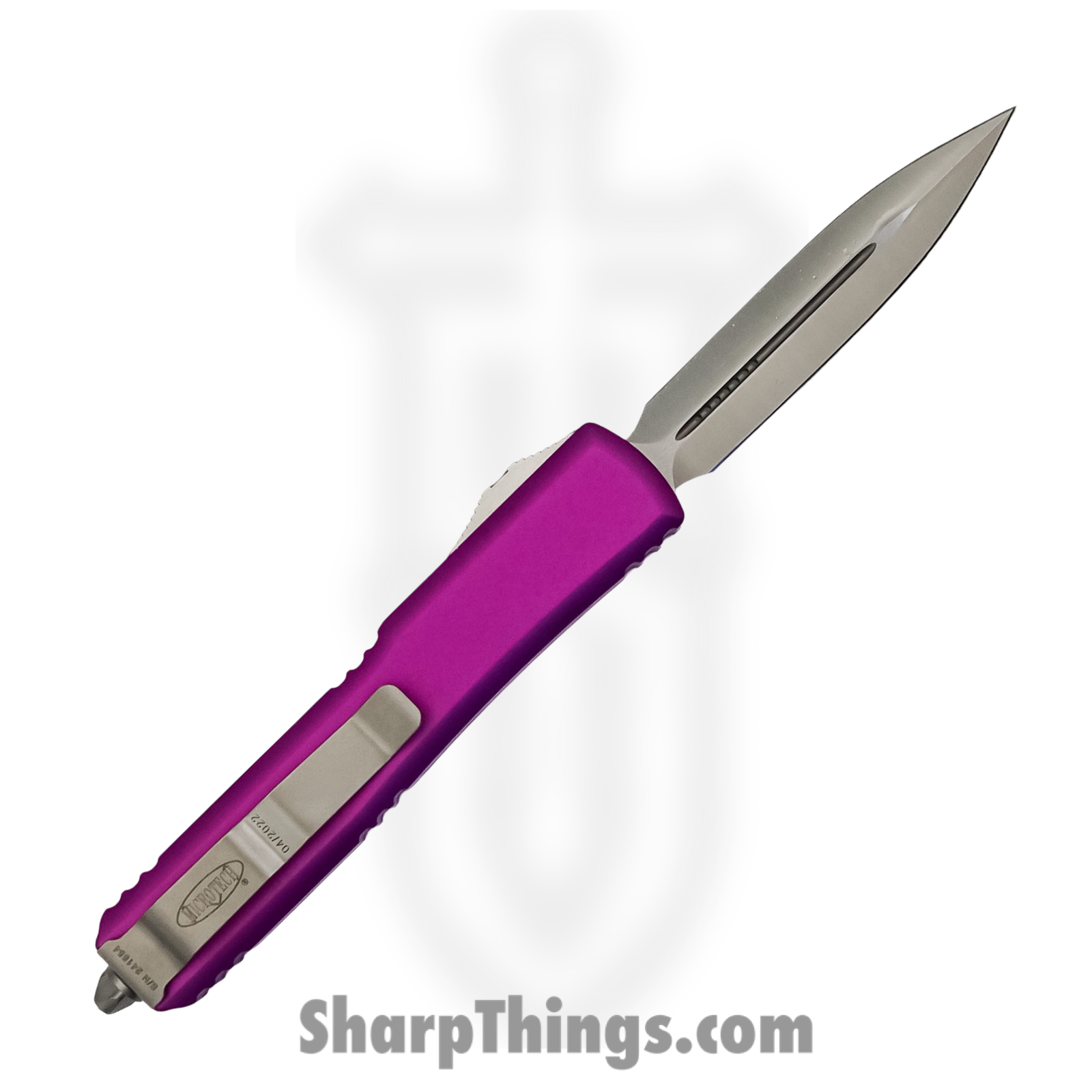 Microtech - 122-4VI - Ultratech - OTF Auto - M390 Satin Dagger - 6061-T6 Aluminum - Violet - Image 2