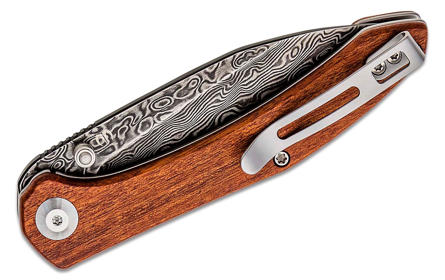 Civivi - CIVC20004DS1 - Hadros Linerlock Wharncliffe Folding Knife- Damascus - Cuibourtia Wood - Image 6