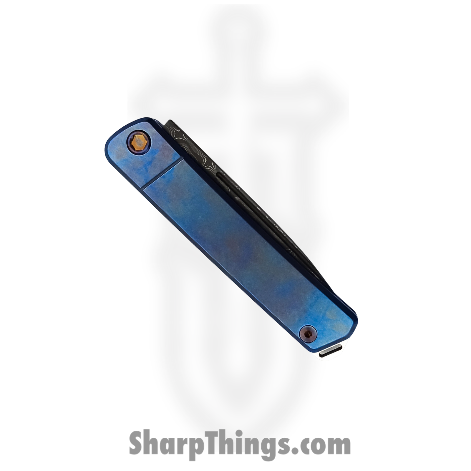 Medford Knife - MK211DDQ-37A2-TFQ3-Q4 - Gentleman Jack Folding Knife - Damascus Titanium - Blue - Image 3