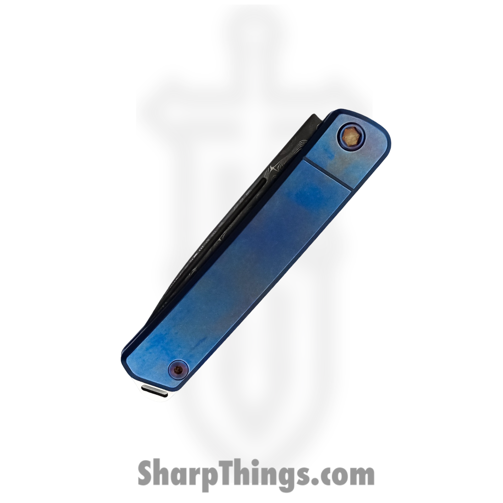 Medford Knife - MK211DDQ-37A2-TFQ3-Q4 - Gentleman Jack Folding Knife - Damascus Titanium - Blue - Image 4