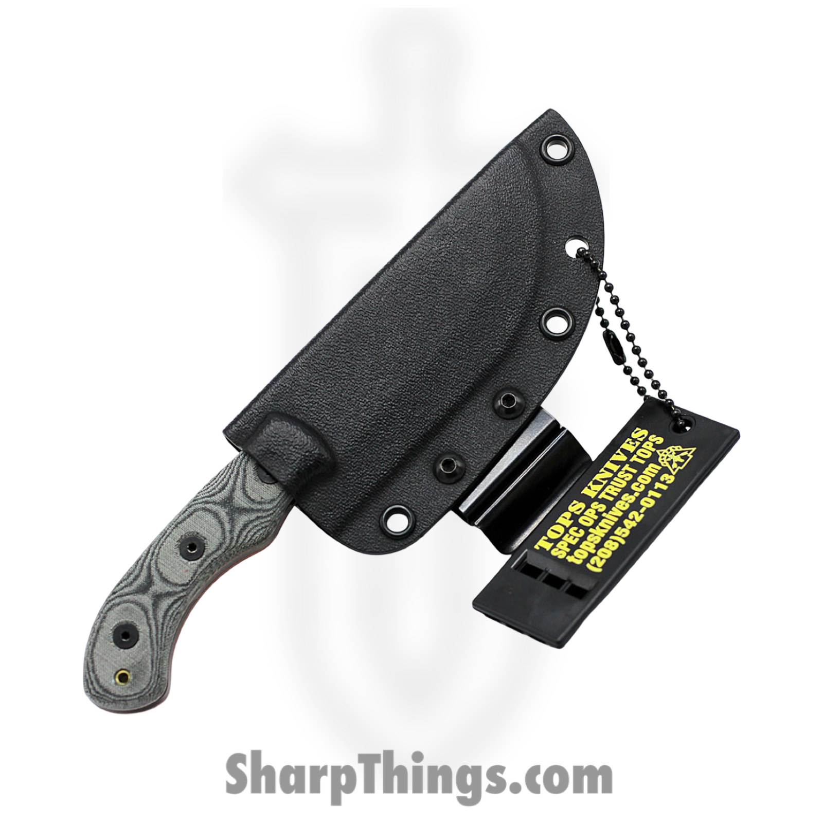 Tops - TPTBT040CAMO - Mini Tom Tracker - Fixed Blade Knife - 1095 HC Coated Sawback - Micarta - Black - Image 3