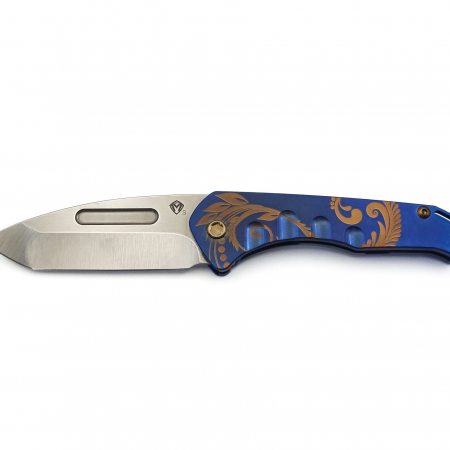 Medford Knife – MK208STT-37A2-T1C1-Q4 – Praetorian Slim Tubled Tanto – S35VN Titanium – Blue Gold Filigree