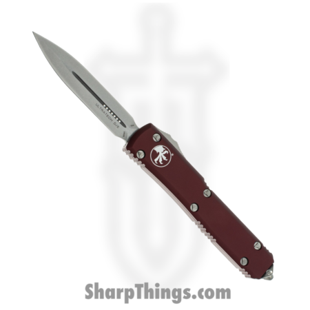Microtech – 122-10MR – Ultratech – OTF Auto – Elmax, M390, 204P Stonewash Dagger – 6061-T6 Aluminum – Merlot