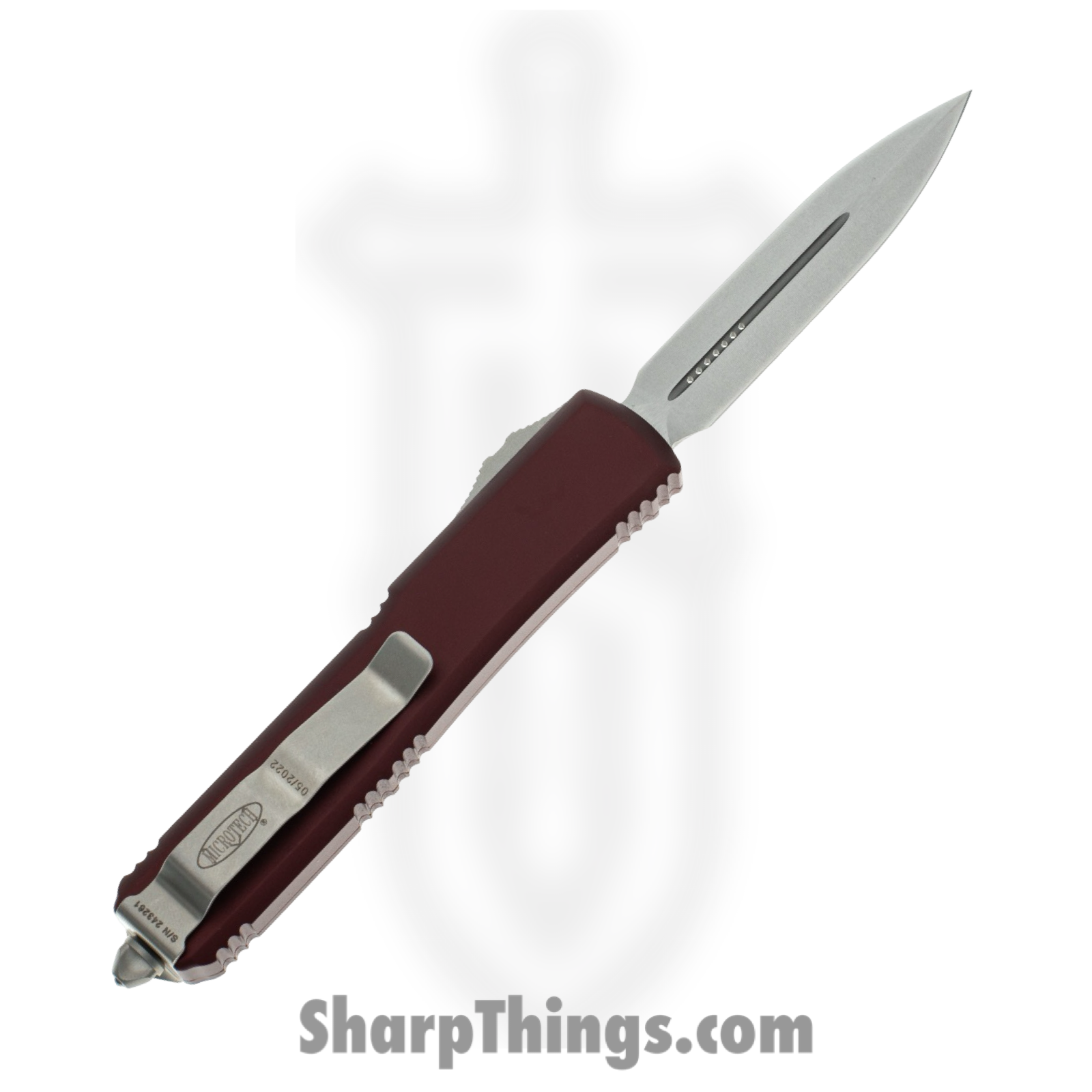 Microtech - 122-10MR - Ultratech - OTF Auto - Elmax, M390, 204P Stonewash Dagger - 6061-T6 Aluminum - Merlot - Image 2