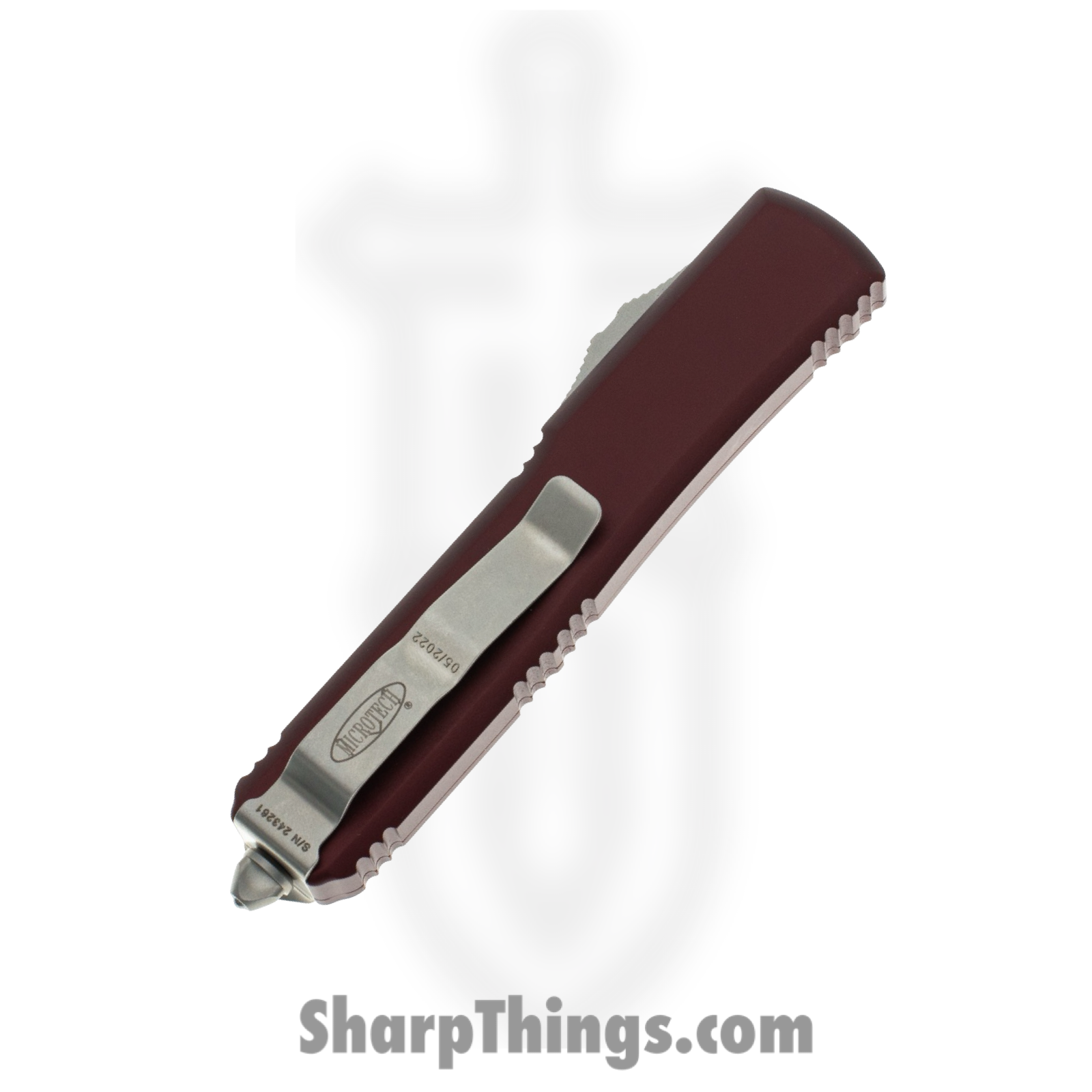 Microtech - 122-10MR - Ultratech - OTF Auto - Elmax, M390, 204P Stonewash Dagger - 6061-T6 Aluminum - Merlot - Image 4