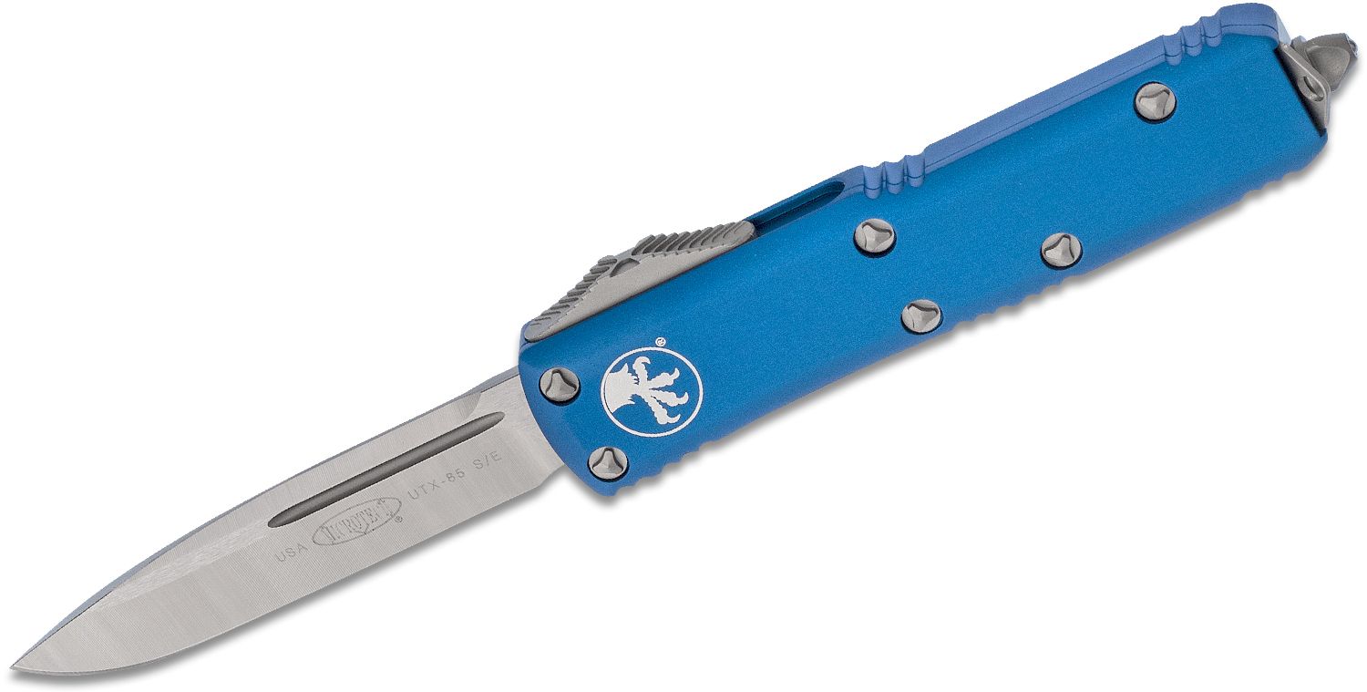Microtech - 231-4BL - UTX-85 - OTF Auto - Elmax, M390, 204P Satin Drop Point - 6061-T6 Aluminum - Blue - Image 5