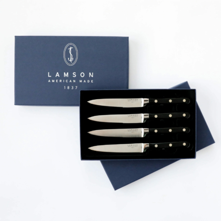 Lamson – 39268 – 4-Piece 5″ Premier Forged Serrated Steak Knives Set – 4116 Polished  – G10 – Midnight Black
