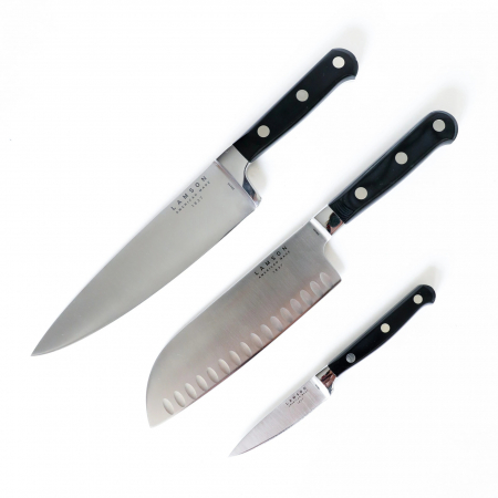 Lamson – 39273 – 3-Piece Premier Forged Cook’s Set of Knives – 4116 Polished  – G10 – Midnight Black