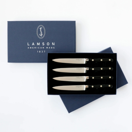 Lamson – 39292 – 4-Piece 5″ Premier Forged Fine Edge Steak Knife Set – 4116 Polished  – G10 – Midnight Black