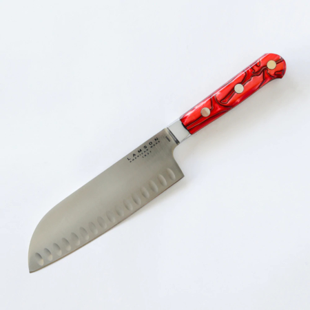 Lamson – 59953 – 7″ Premier Forged Santoku Kullenschliff Edge Knife – 4116 Polished  – Acrylic – Fire