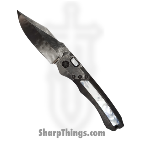 Heretic Knives – CusWraithMOP – Custom Wraith – Automatic Knife – Vegas Forge Damascus Bowie – Black Dunes/MOP Inlay – Black