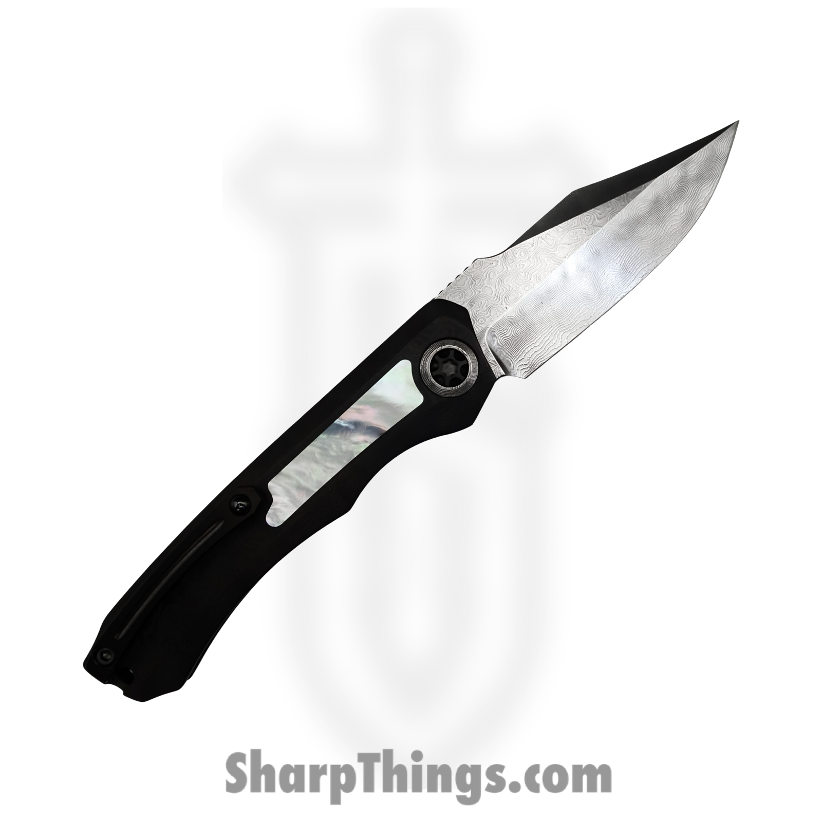 Heretic Knives - CusWraithMOP - Custom Wraith - Automatic Knife - Vegas Forge Damascus Bowie - Black Dunes/MOP Inlay - Black - Image 2