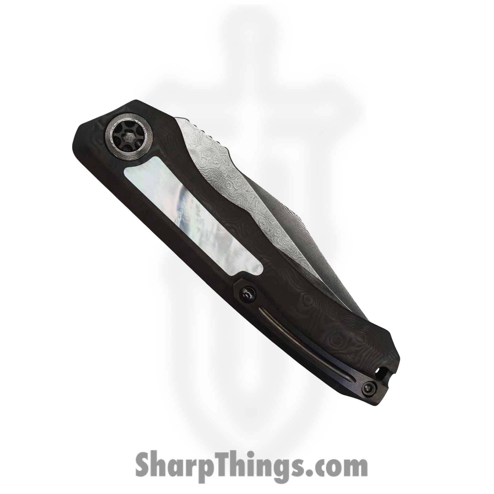 Heretic Knives - CusWraithMOP - Custom Wraith - Automatic Knife - Vegas Forge Damascus Bowie - Black Dunes/MOP Inlay - Black - Image 5