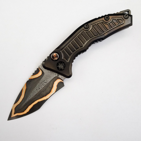 Heretic Knives – CusMed1 – Custom Medusa Automatic – HG Baker Forge Dama Recurve – DLC Ti W/ Frag
