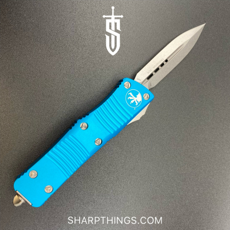 Microtech – 138-10 TQ – Troodon D/E Stonewash Auto OTF Knife – Turquoise